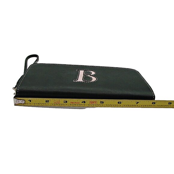 Liz Claiborne Initial B Perfect Clutch Wallet Solid Black Pink Wristlet Full Zip - Picture 8 of 12